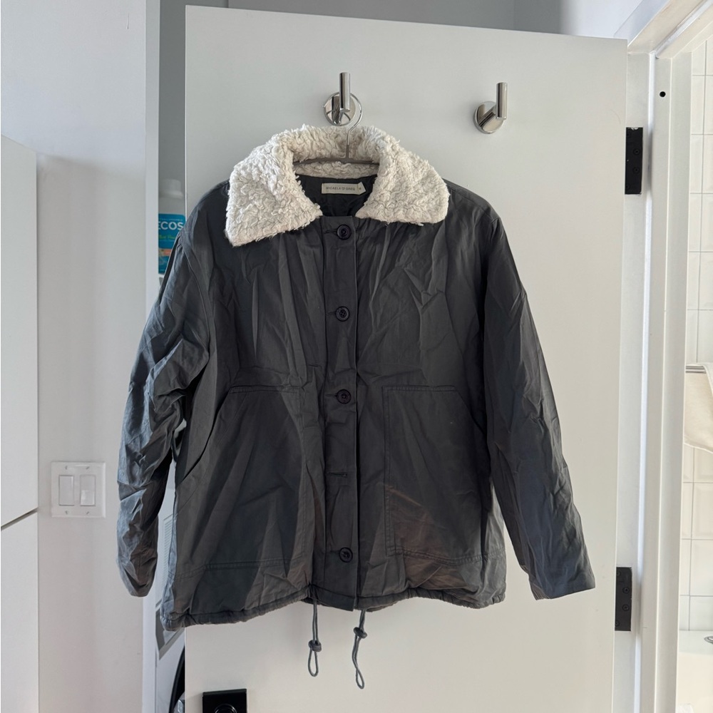 Micaela Greg Gray Jacket with White Sherpa Collar